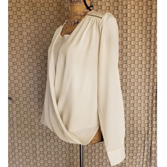 Women's Drape Top Wrap Long Sleeve Blouse White XS NWOT - Picture 5 of 9